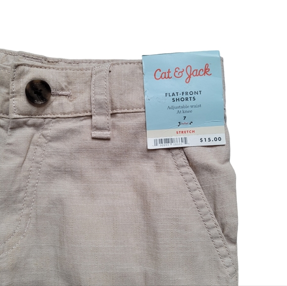 Tan Boys Pull On Woven Flat Front Shorts at Knee - Cat & Jack Adjustable Waist - Picture 8 of 11